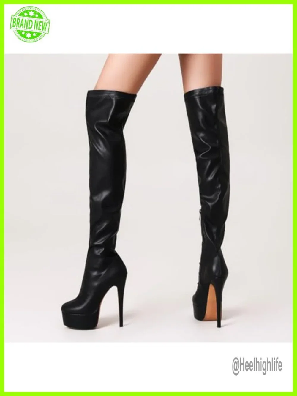Over Knee High Stiletto Platform Heel Boots Sexy Fashion Leather Thigh High
